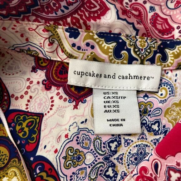 Cupcake and Cashmere Paisley Blouse Button Down Multicolor Feminine Boho Chic XS - Picture 5 of 12